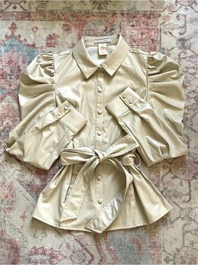 Flying Tomato Tan Blouse with Puff Sleeves